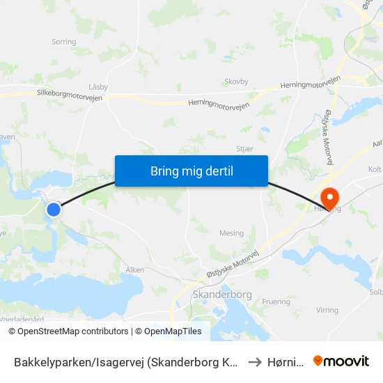 Bakkelyparken/Isagervej (Skanderborg Kom) to Hørning map