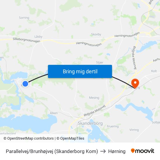 Parallelvej/Brunhøjvej (Skanderborg Kom) to Hørning map