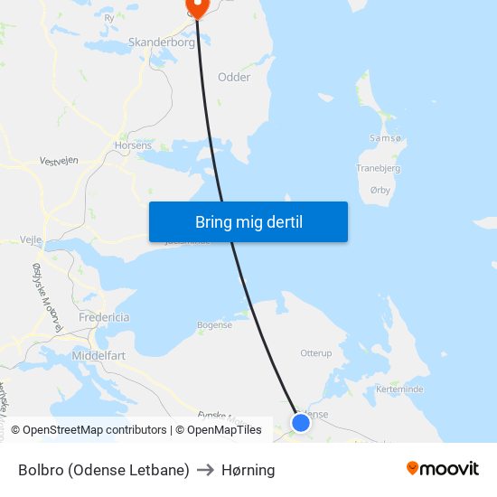 Bolbro (Odense Letbane) to Hørning map