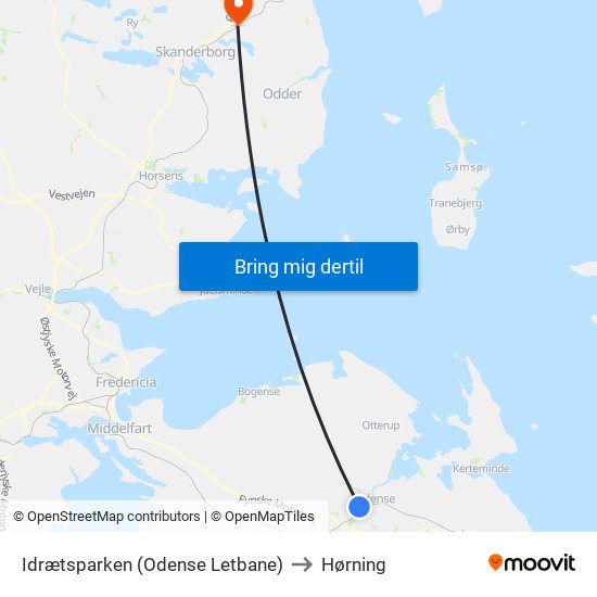 Idrætsparken (Odense Letbane) to Hørning map