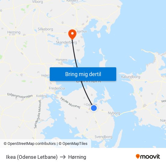 Ikea (Odense Letbane) to Hørning map