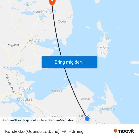 Korsløkke (Odense Letbane) to Hørning map