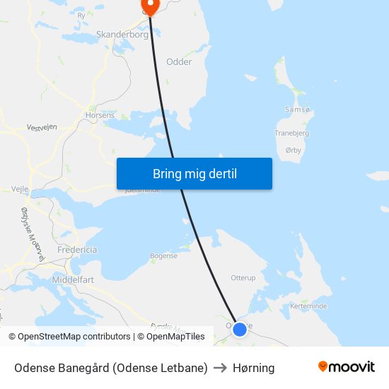 Odense Banegård (Odense Letbane) to Hørning map