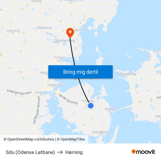 Sdu (Odense Letbane) to Hørning map
