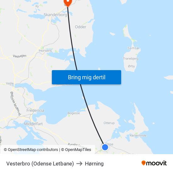 Vesterbro (Odense Letbane) to Hørning map