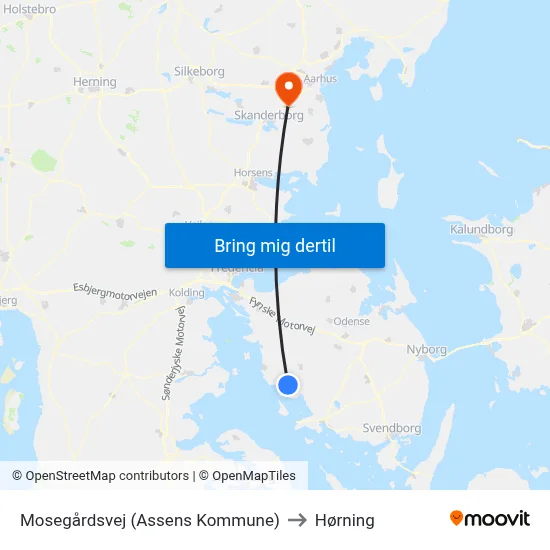 Mosegårdsvej (Assens Kommune) to Hørning map
