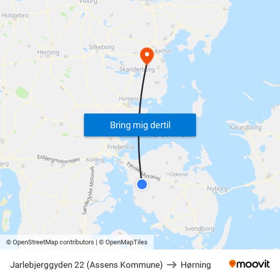 Jarlebjerggyden 22 (Assens Kommune) to Hørning map