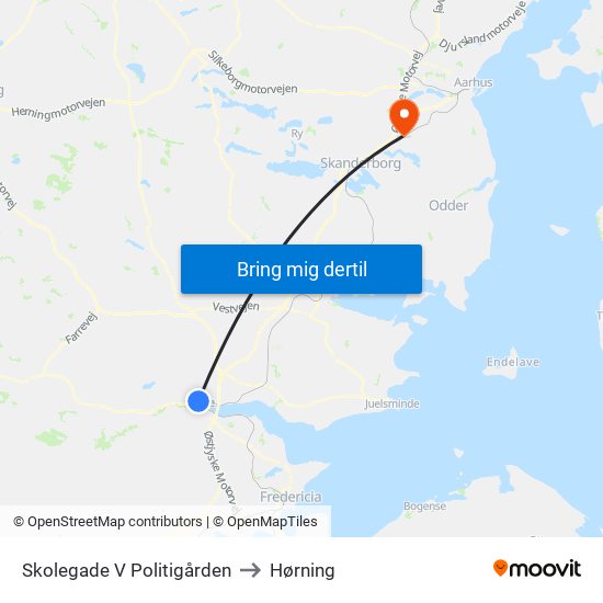 Skolegade V Politigården to Hørning map