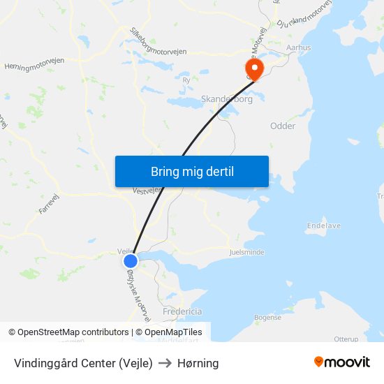Vindinggård Center (Vejle) to Hørning map