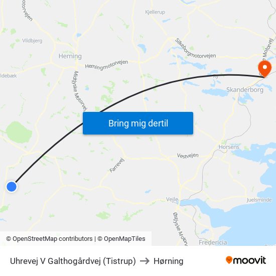 Uhrevej V Galthogårdvej (Tistrup) to Hørning map