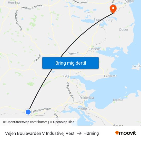 Vejen Boulevarden V Industivej Vest to Hørning map