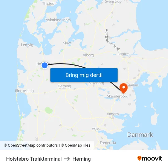 Holstebro Trafikterminal to Hørning map