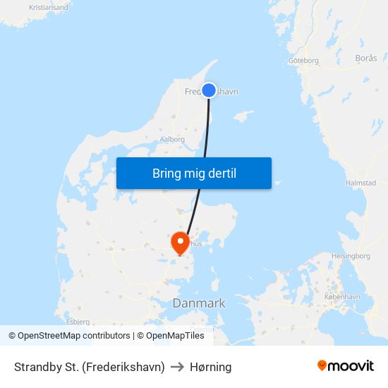Strandby St. (Frederikshavn) to Hørning map