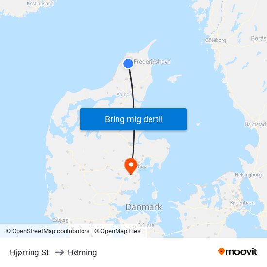 Hjørring St. to Hørning map