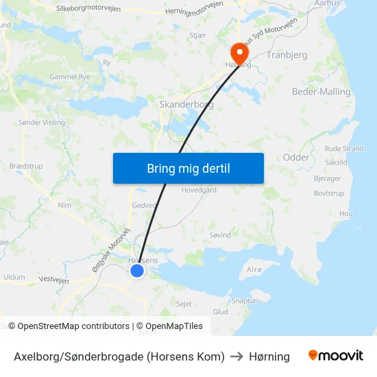 Axelborg/Sønderbrogade (Horsens Kom) to Hørning map