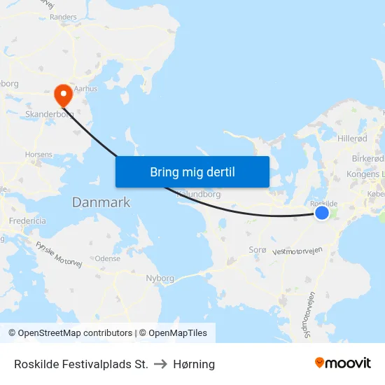 Roskilde Festivalplads St. to Hørning map