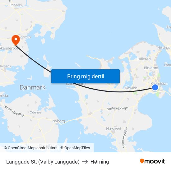 Langgade St. (Valby Langgade) to Hørning map