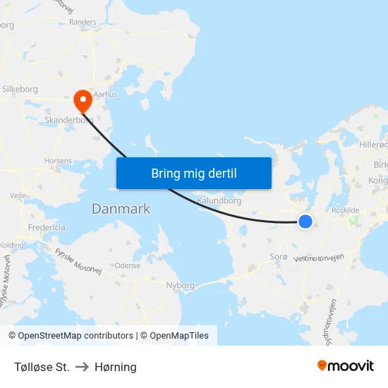 Tølløse St. to Hørning map
