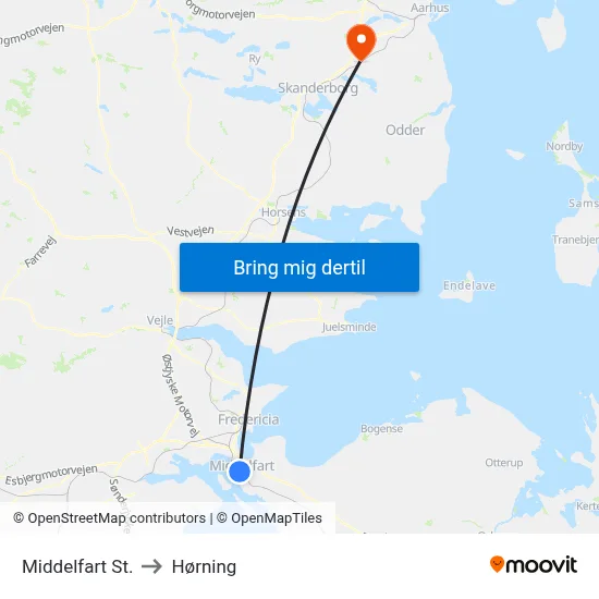 Middelfart St. to Hørning map