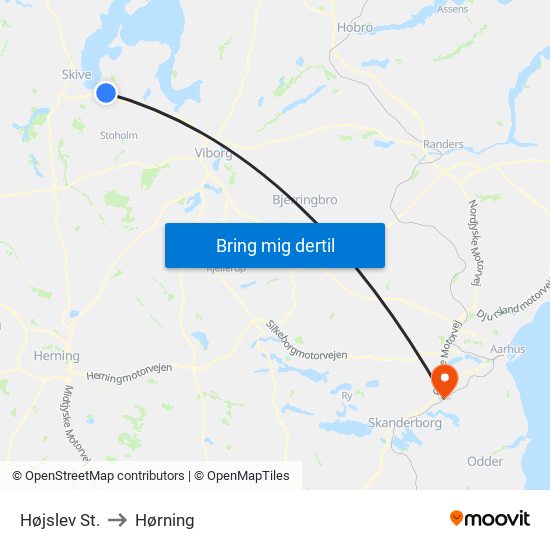 Højslev St. to Hørning map