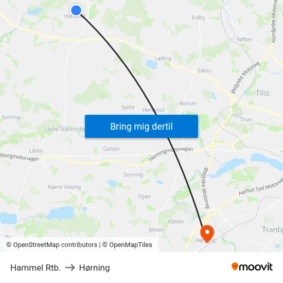 Hammel Rtb. to Hørning map