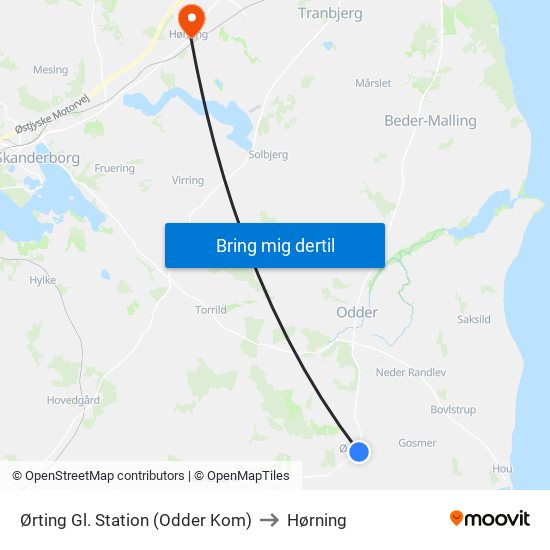 Ørting Gl. Station (Odder Kom) to Hørning map