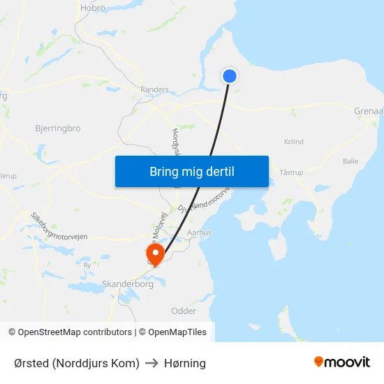 Ørsted (Norddjurs Kom) to Hørning map