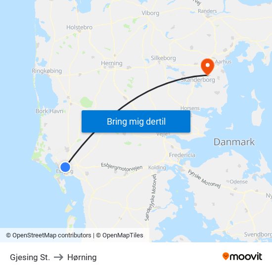 Gjesing St. to Hørning map