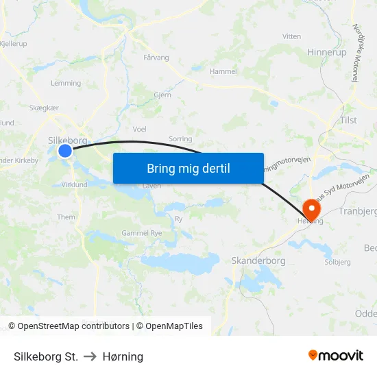 Silkeborg St. to Hørning map