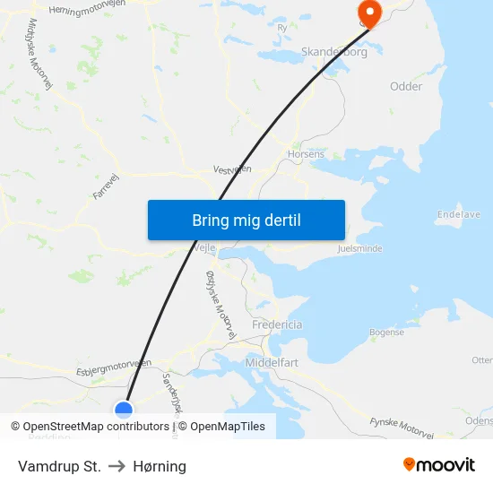 Vamdrup St. to Hørning map