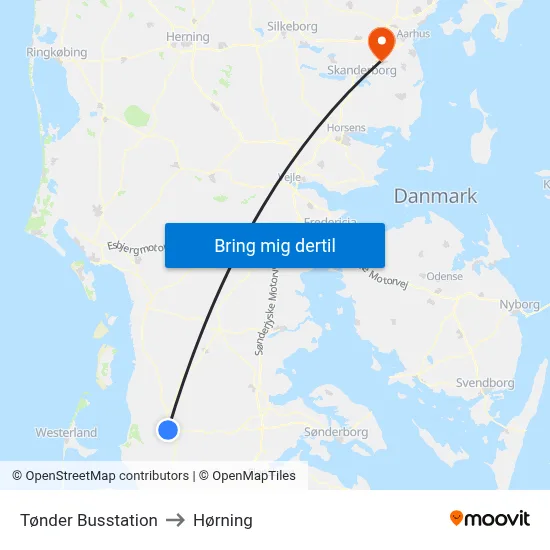 Tønder Busstation to Hørning map