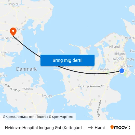Hvidovre Hospital Indgang Øst (Kettegård Allé) to Hørning map