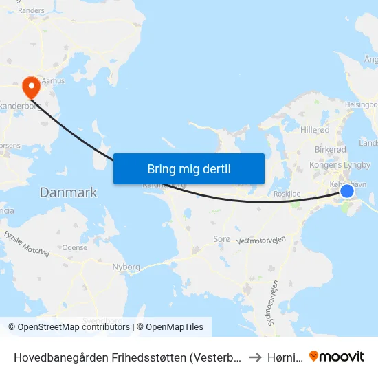 Hovedbanegården Frihedsstøtten (Vesterbrogade) to Hørning map