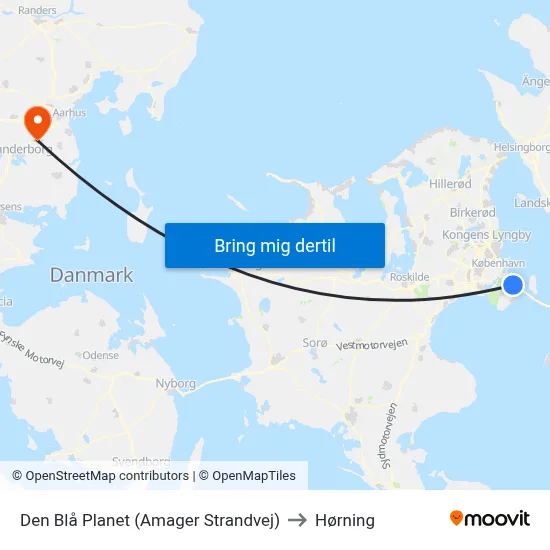 Den Blå Planet (Amager Strandvej) to Hørning map