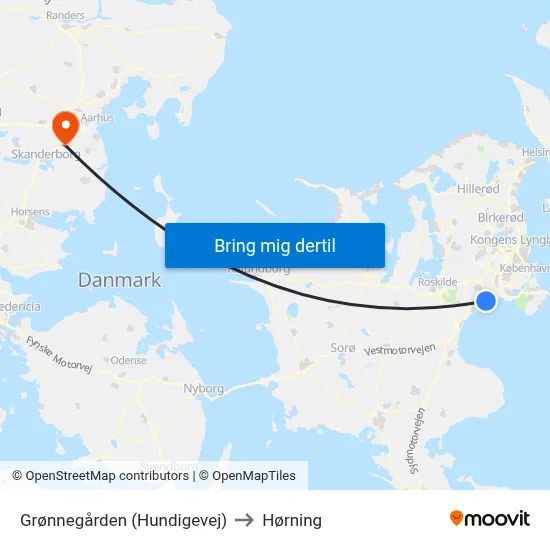 Grønnegården (Hundigevej) to Hørning map