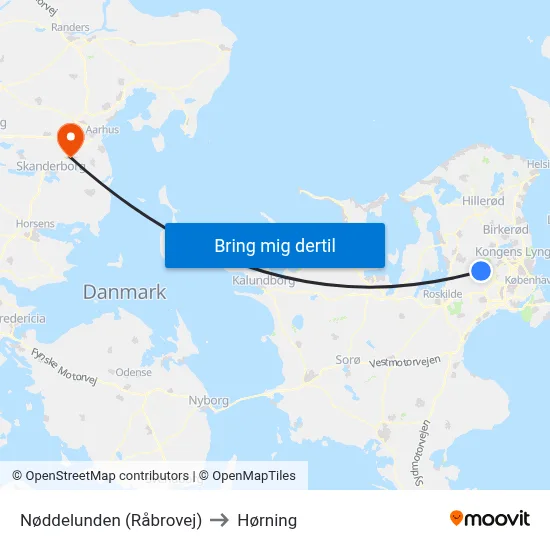 Nøddelunden (Råbrovej) to Hørning map