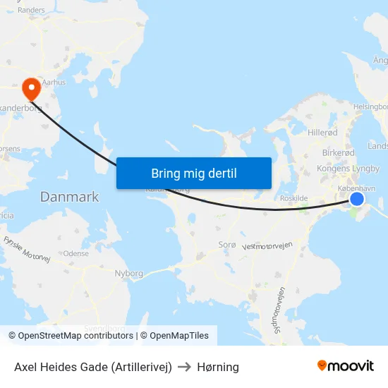 Axel Heides Gade (Artillerivej) to Hørning map