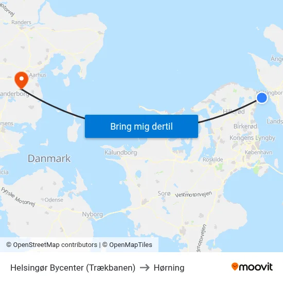 Helsingør Bycenter (Trækbanen) to Hørning map