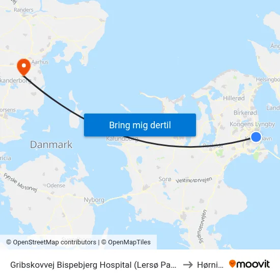 Gribskovvej Bispebjerg Hospital (Lersø Parkallé) to Hørning map