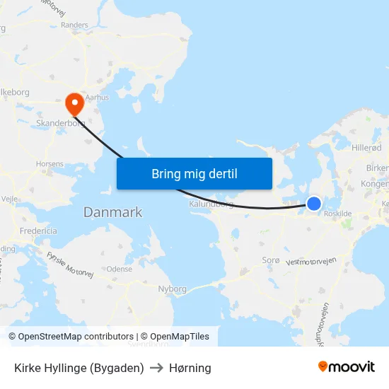 Kirke Hyllinge (Bygaden) to Hørning map