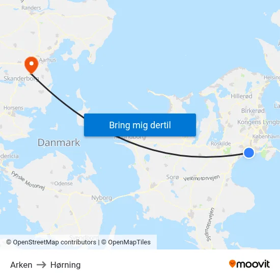 Arken to Hørning map