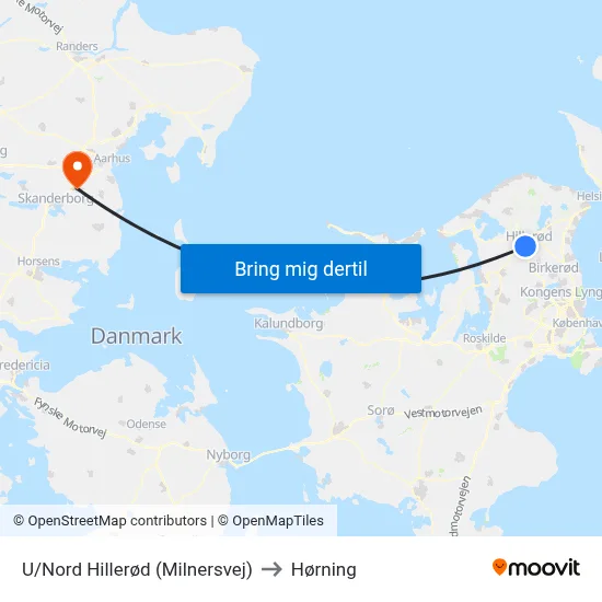 U/Nord Hillerød (Milnersvej) to Hørning map