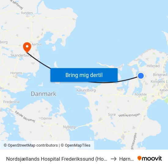 Nordsjællands Hospital Frederikssund (Hospitalvej) to Hørning map