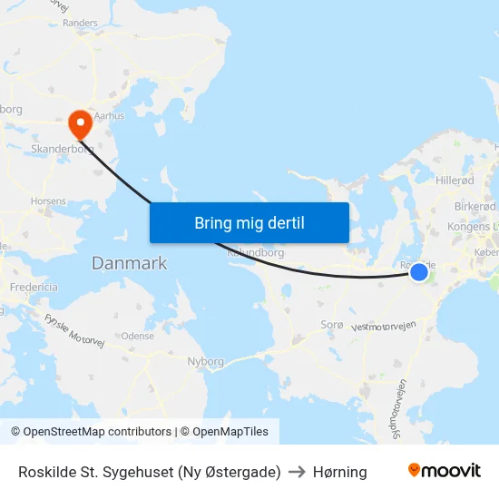 Roskilde St. Sygehuset (Ny Østergade) to Hørning map
