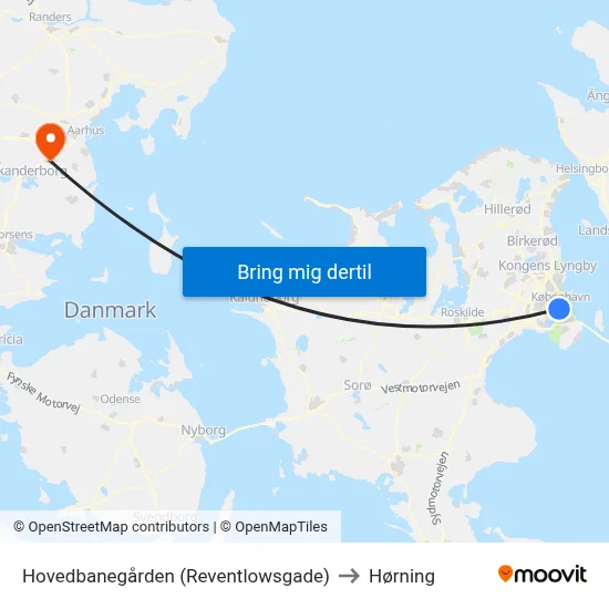 Hovedbanegården (Reventlowsgade) to Hørning map