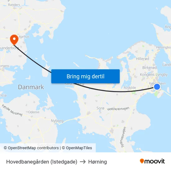 Hovedbanegården (Istedgade) to Hørning map