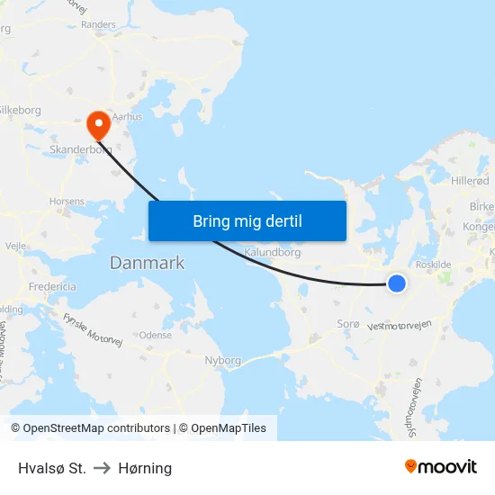 Hvalsø St. to Hørning map