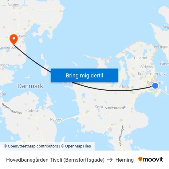 Hovedbanegården Tivoli (Bernstorffsgade) to Hørning map