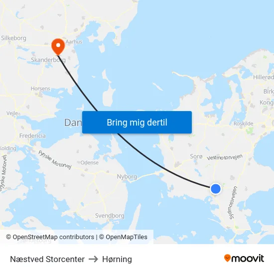 Næstved Storcenter to Hørning map