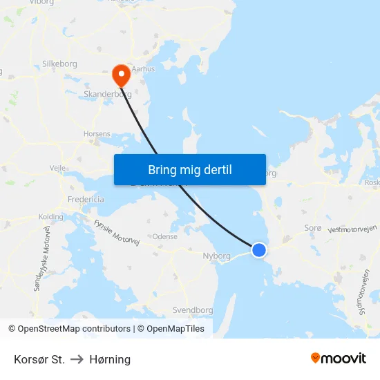 Korsør St. to Hørning map